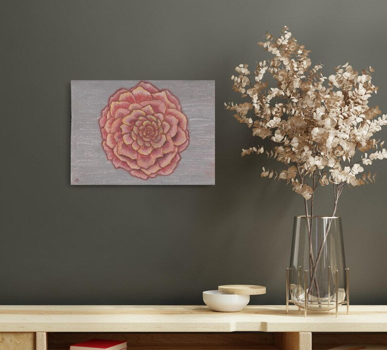 Sara's Bloom" – Original Rose Flower Painting – Minimalist Floral Wall Art on Canvas
