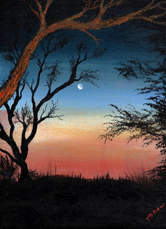 207th St Original Sunrise Painting – Landscape Silhouette Artwork – Early Morning Sky on Canvas