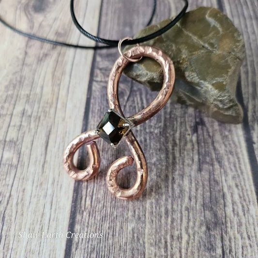 Handcut Citrine Copper Troll Cross Necklace