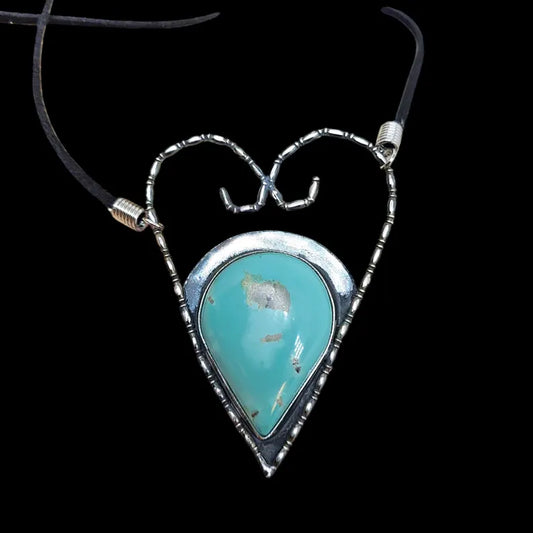 Handcut Genuine Turquoise Large Statement Sterling Silver Heart Necklace