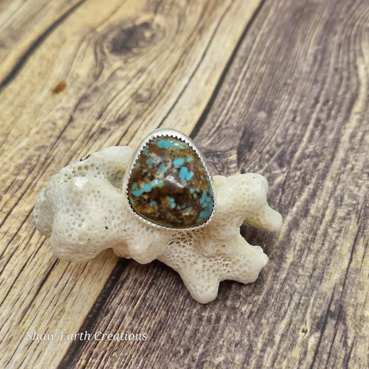 Handcut Genuine Turquoise Sterling Silver Ring
