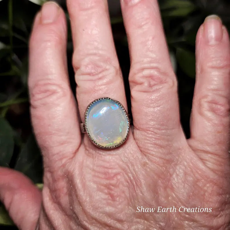 Handcut 8.5ct Opal Sterling Silver Ring