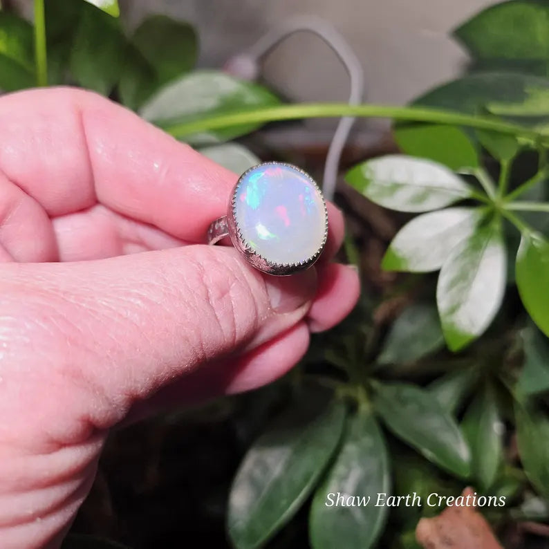 Handcut 8.5ct Opal Sterling Silver Ring