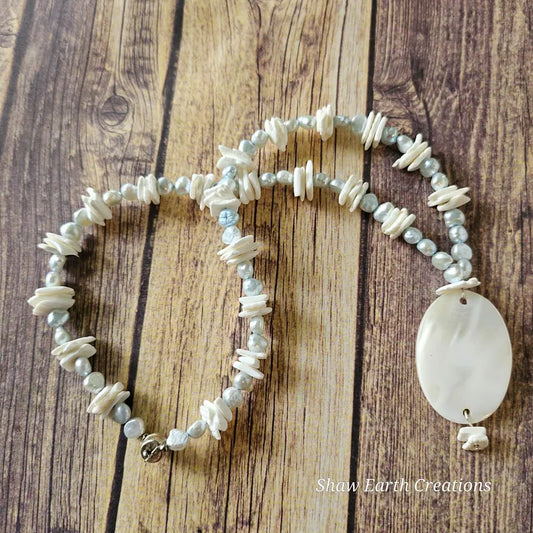Hand Beaded Mother Of Pearl Freshwater Pearl Necklace