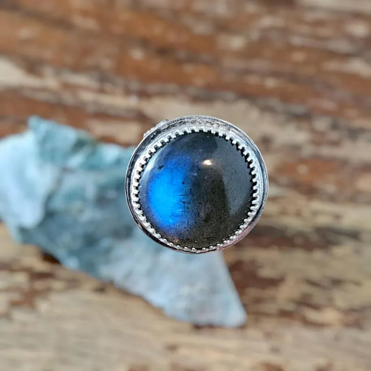 Handcut Labradorite Shimmering Blue Sterling Silver Ring