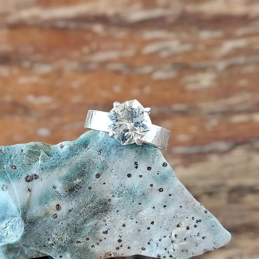 Handcut 1ct Prasiolite Sterling Silver Ring