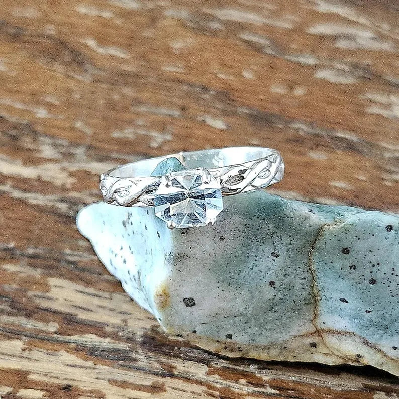 Handcut .5ct Blue Topaz Sterling Silver Ring