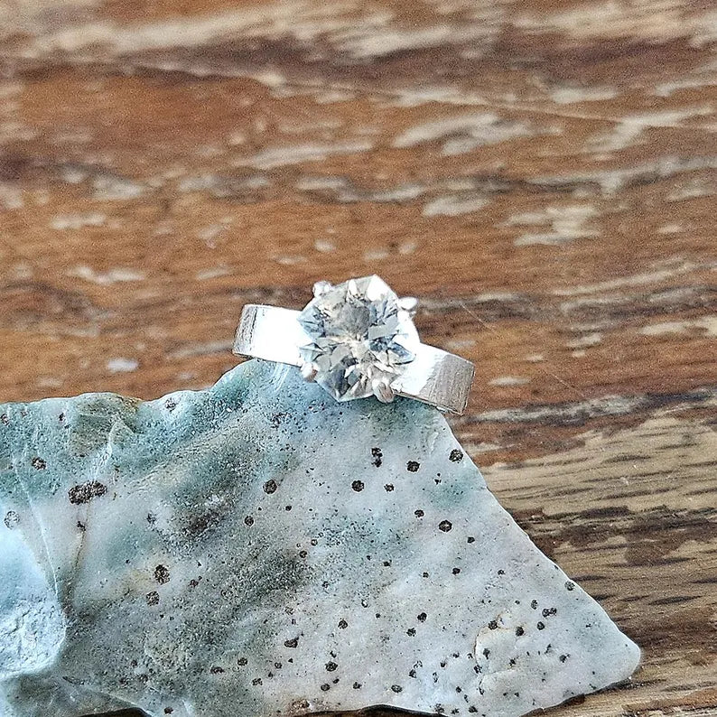 Handcut 1ct Prasiolite Sterling Silver Ring
