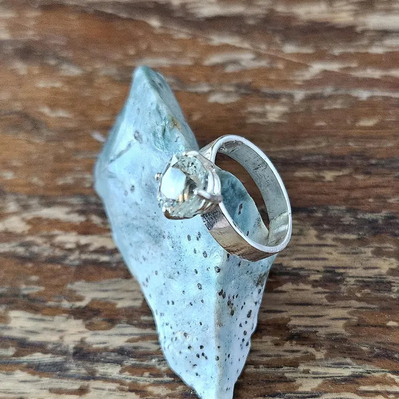 Handcut 1ct Prasiolite Sterling Silver Ring