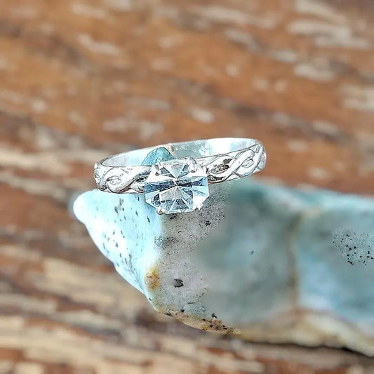 Handcut .5ct Blue Topaz Sterling Silver Ring