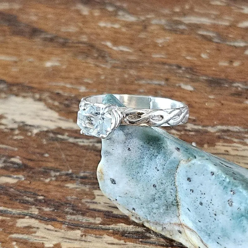 Handcut .5ct Blue Topaz Sterling Silver Ring