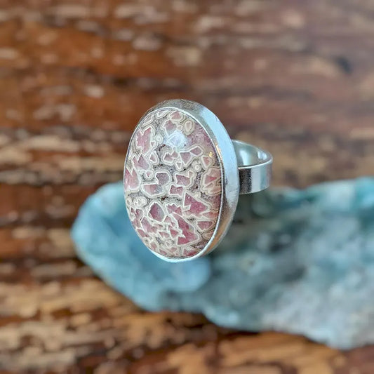 Handcut Argentinian Rhodochrosite Sterling Silver Ring