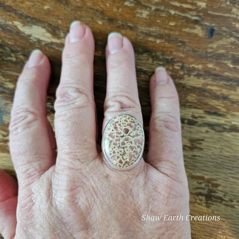 Handcut Argentinian Rhodochrosite Sterling Silver Ring