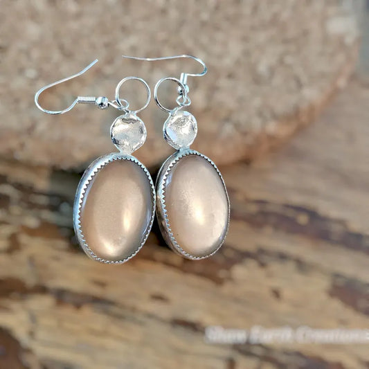 Shimmery Moonstone Earrings Handcut Gemstones in Sterling Silver Mystic Artisan Jewelry