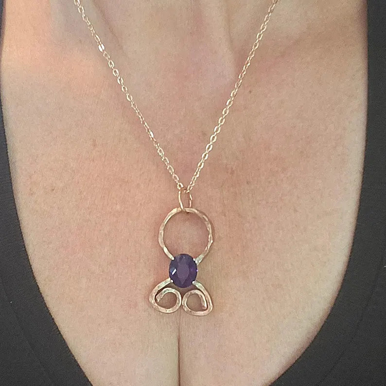 Handcut Large Amethyst Copper Troll Cross Necklace