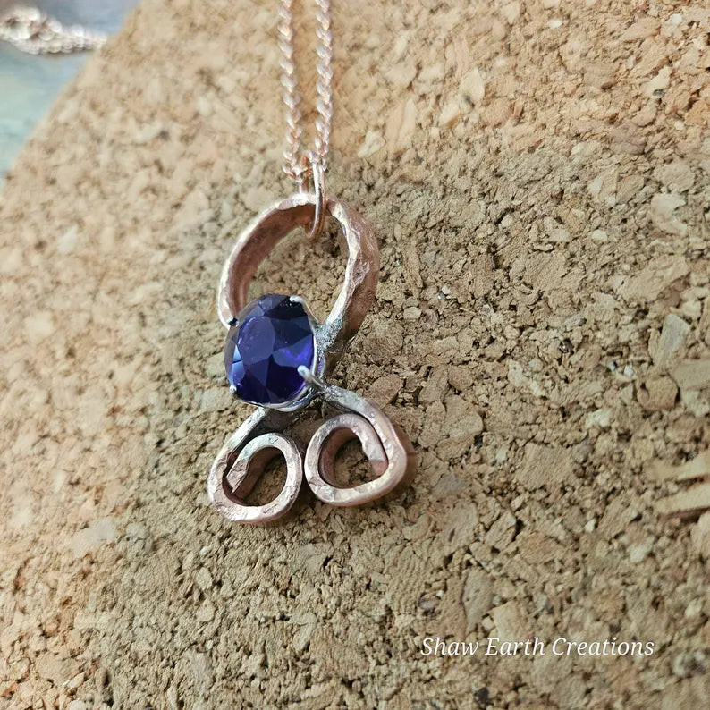 Handcut Large Amethyst Copper Troll Cross Necklace