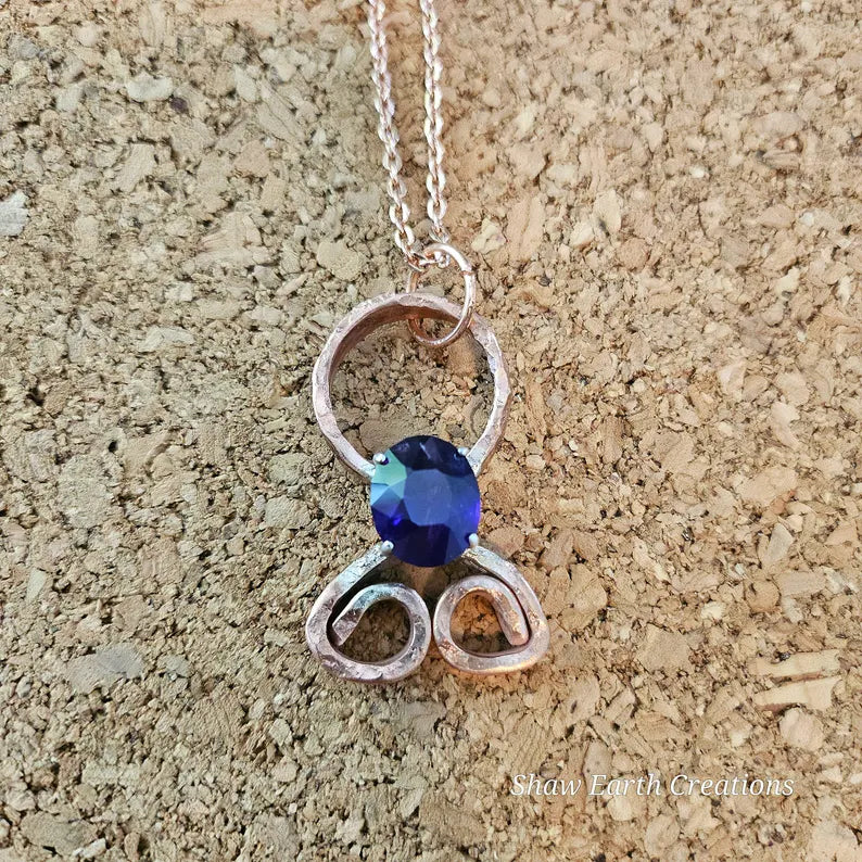 Handcut Large Amethyst Copper Troll Cross Necklace
