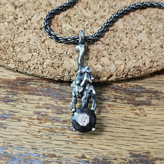 Hand faceted 5ct Black Sapphire Sterling Silver Necklace
