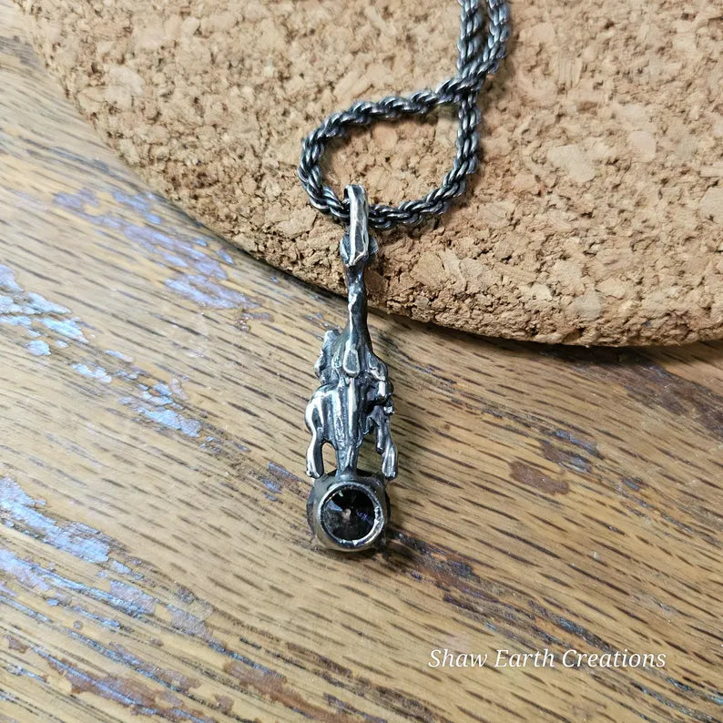 Hand faceted 5ct Black Sapphire Sterling Silver Necklace