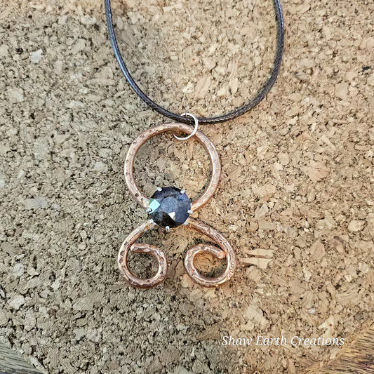 Handcut Garnet Copper Troll Cross Necklace