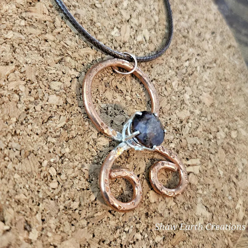 Handcut Garnet Copper Troll Cross Necklace