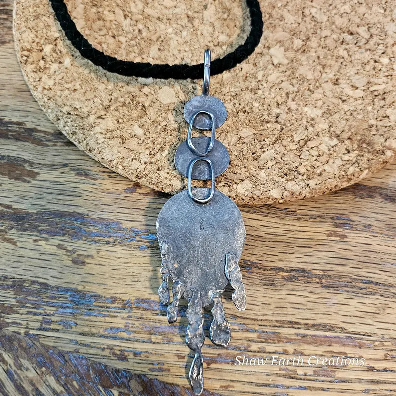 Handmade Brutalist Cairn Necklace Handcut Onyx Tourmilated Quartz Dendritic Agate Necklace