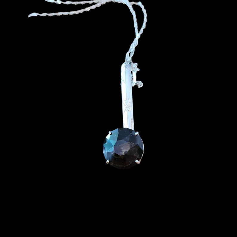 Sterling Silver Statement Necklace with Huge 39ct Hand Faceted Garnet