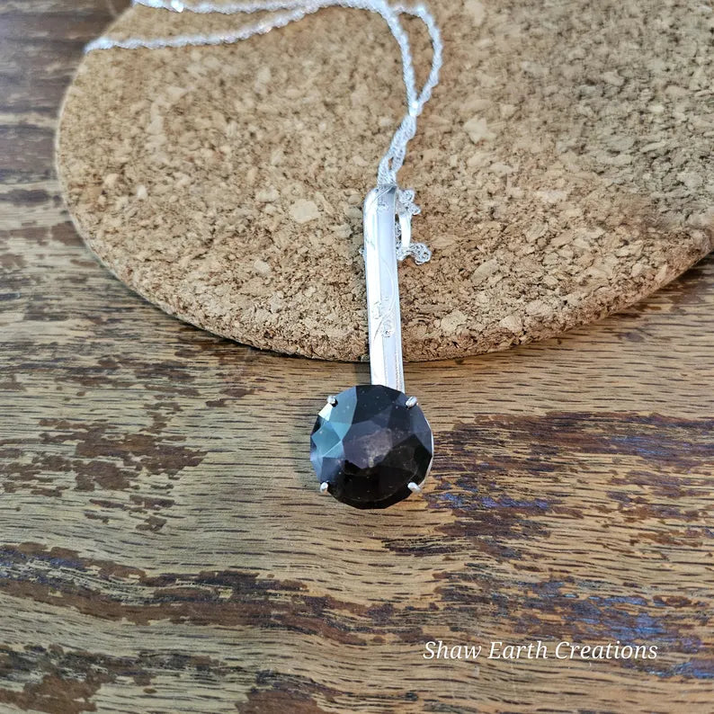 Sterling Silver Statement Necklace with Huge 39ct Hand Faceted Garnet