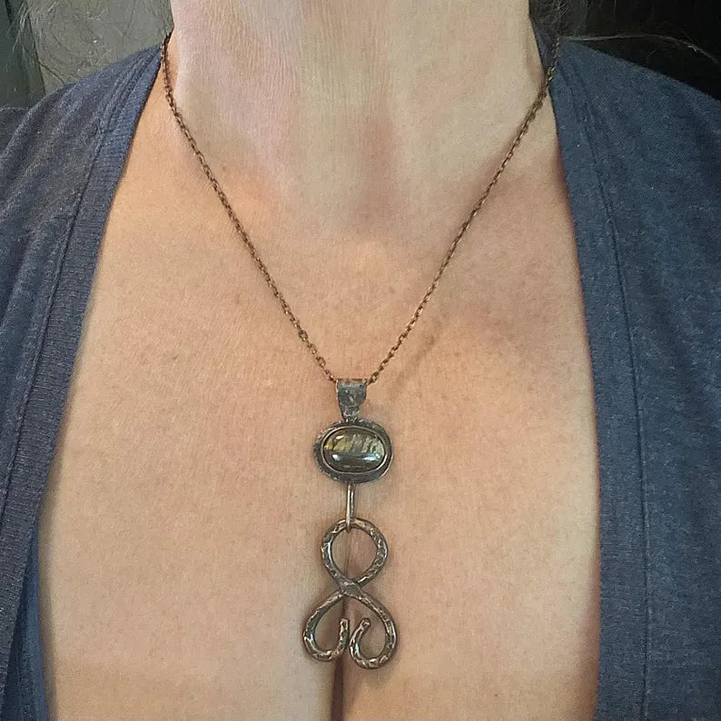 Copper Troll Cross Necklace Brutalist Style with Handcut Marra Mamba