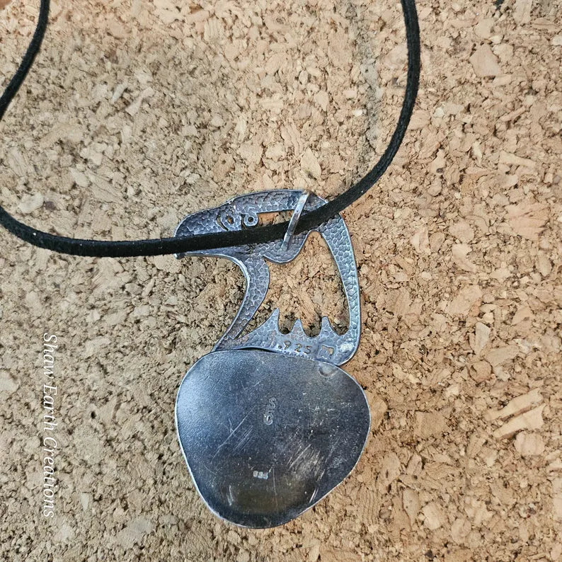 Handcut 43ct Kingman Turquoise War Eagle Sterling Silver Necklace