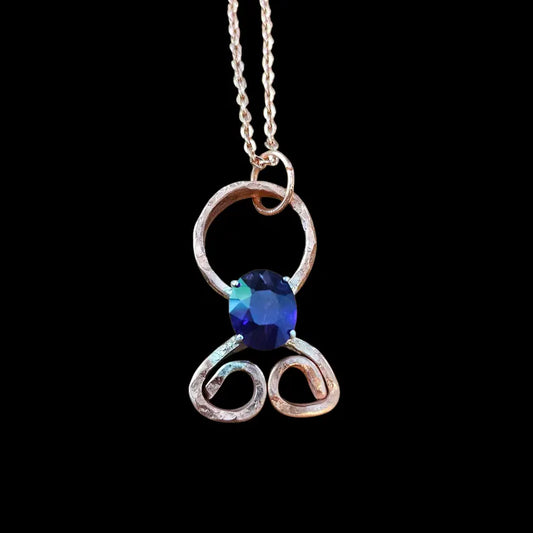 Handcut Large Amethyst Copper Troll Cross Necklace