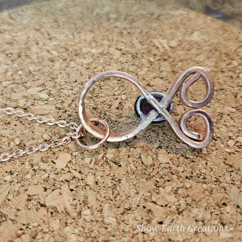 Handcut Large Amethyst Copper Troll Cross Necklace