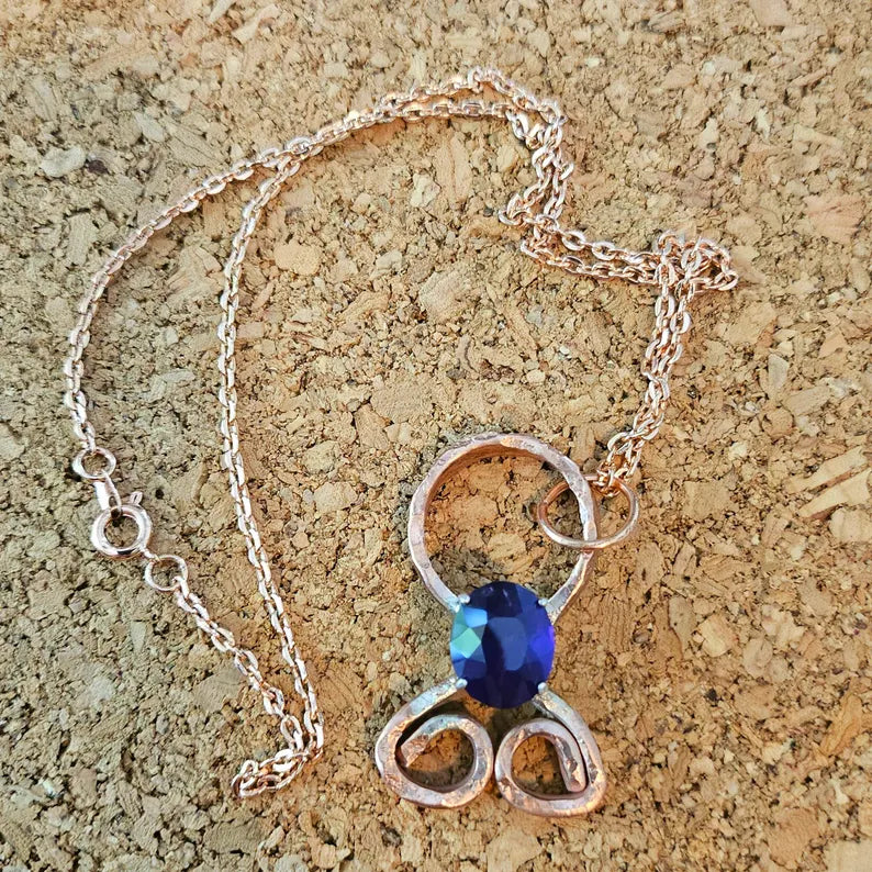 Handcut Large Amethyst Copper Troll Cross Necklace