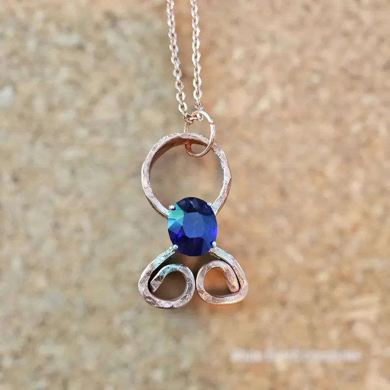 Handcut Large Amethyst Copper Troll Cross Necklace