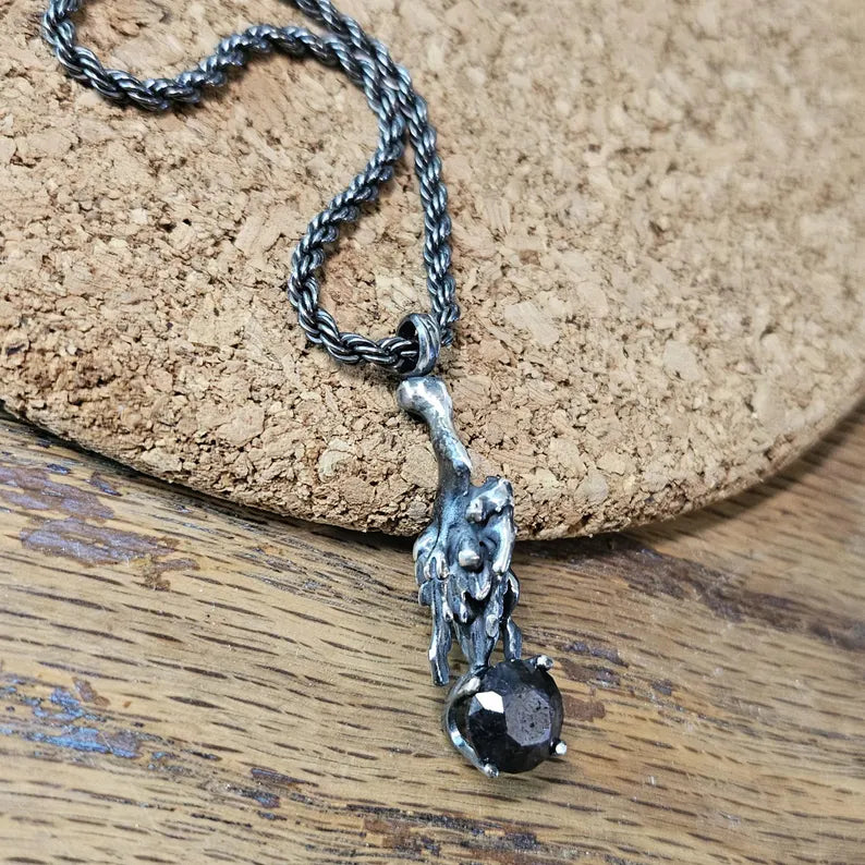 Hand faceted 5ct Black Sapphire Sterling Silver Necklace