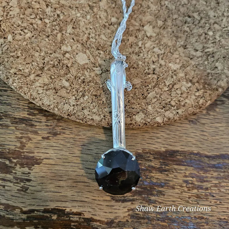 Sterling Silver Statement Necklace with Huge 39ct Hand Faceted Garnet