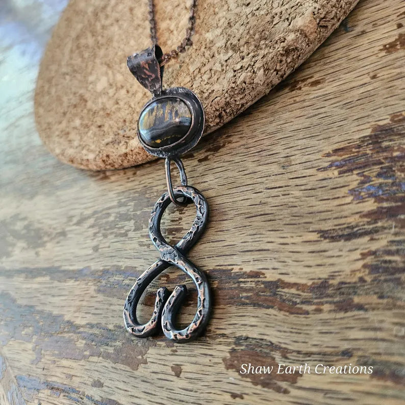 Copper Troll Cross Necklace Brutalist Style with Handcut Marra Mamba