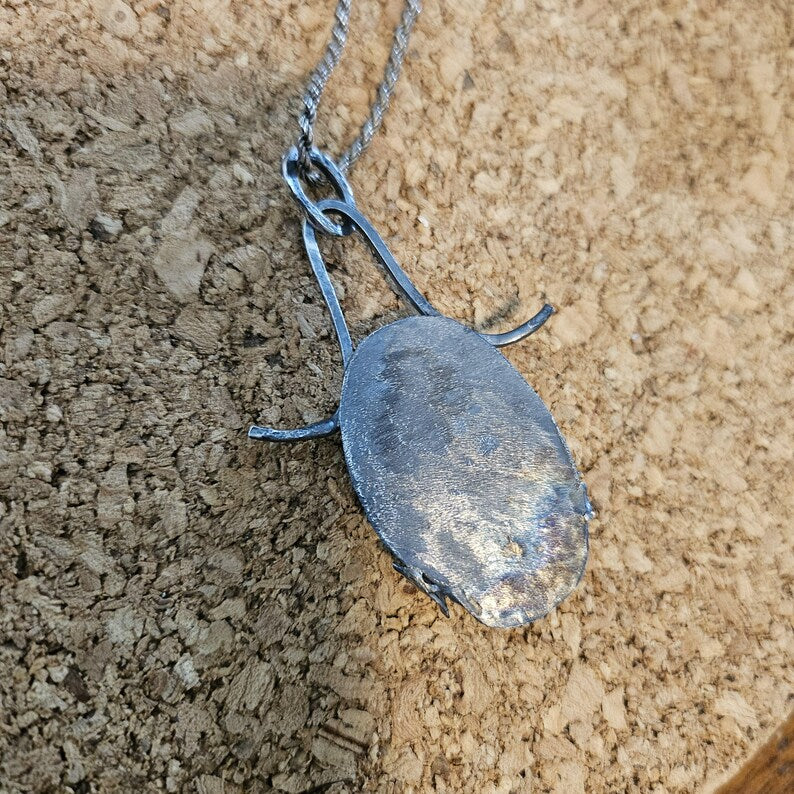 Handcut Picasso Marble Haunting Crow Sterling Silver Necklace