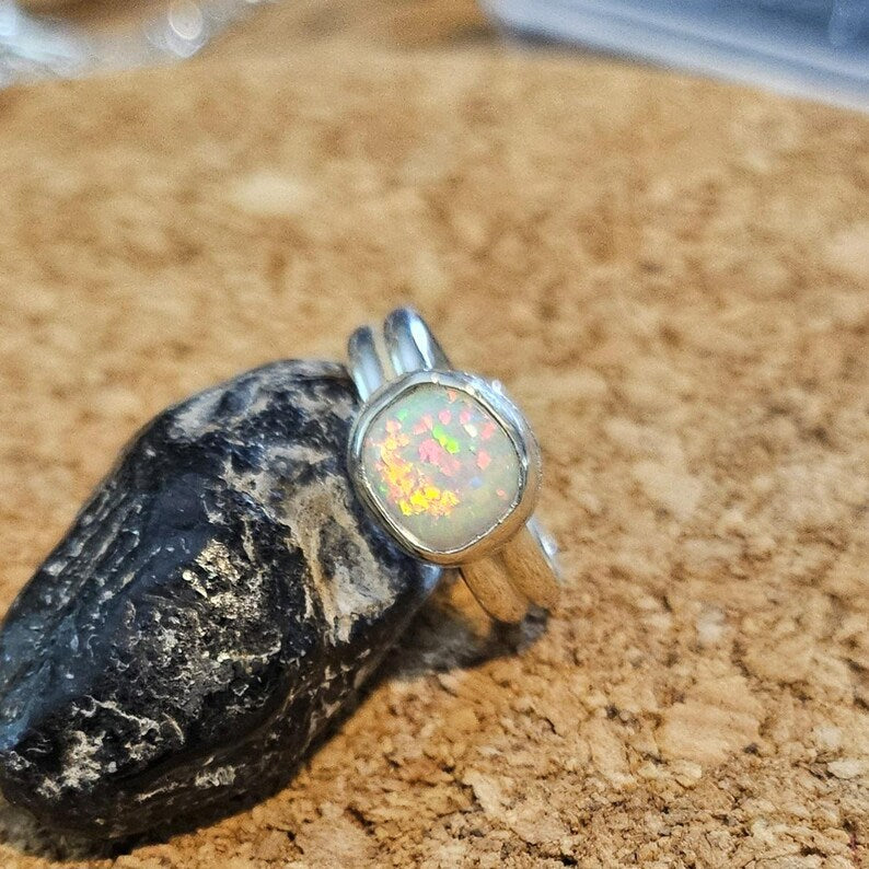 Handcut Ethiopian Opal Sterling Silver Ring