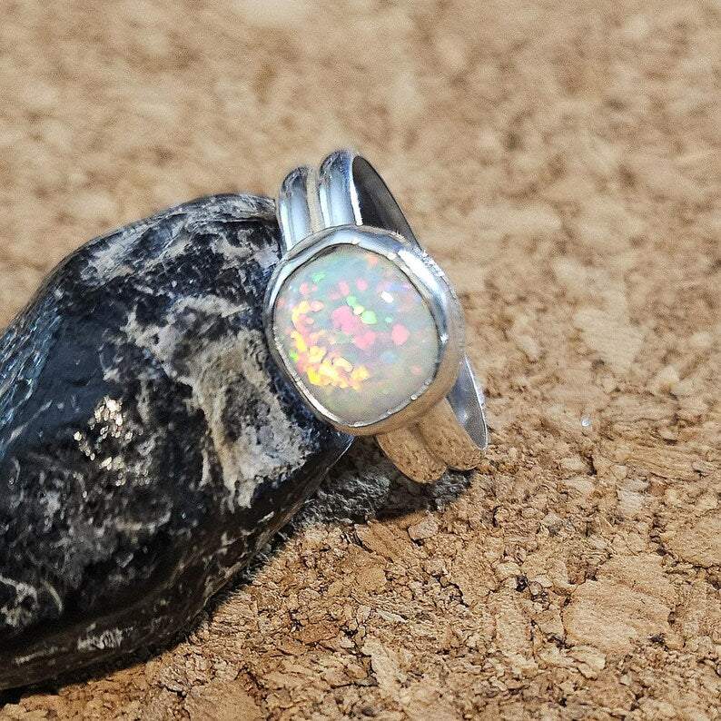 Handcut Ethiopian Opal Sterling Silver Ring