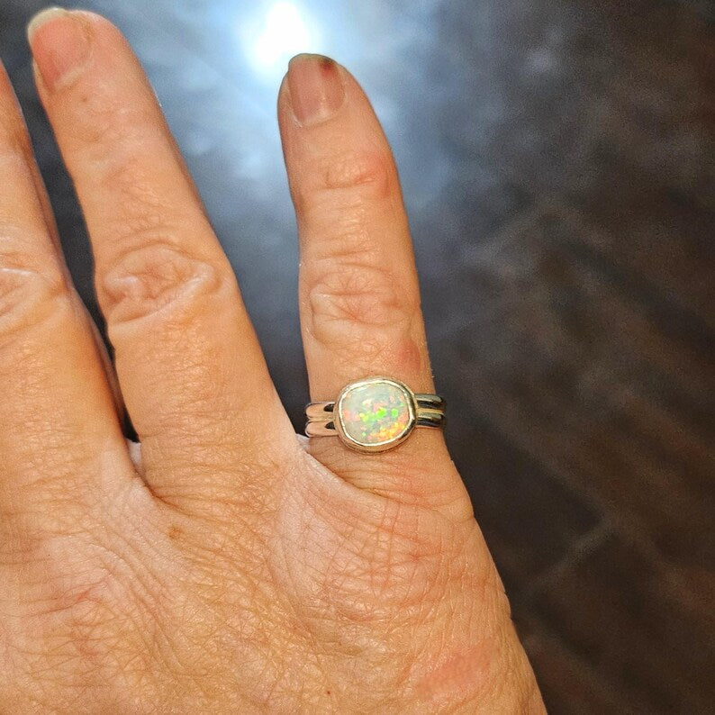 Handcut Ethiopian Opal Sterling Silver Ring