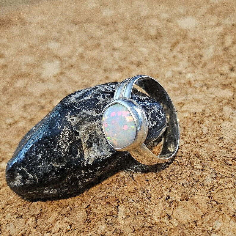 Handcut Ethiopian Opal Sterling Silver Ring