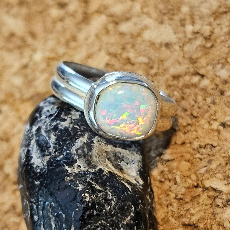 Handcut Ethiopian Opal Sterling Silver Ring