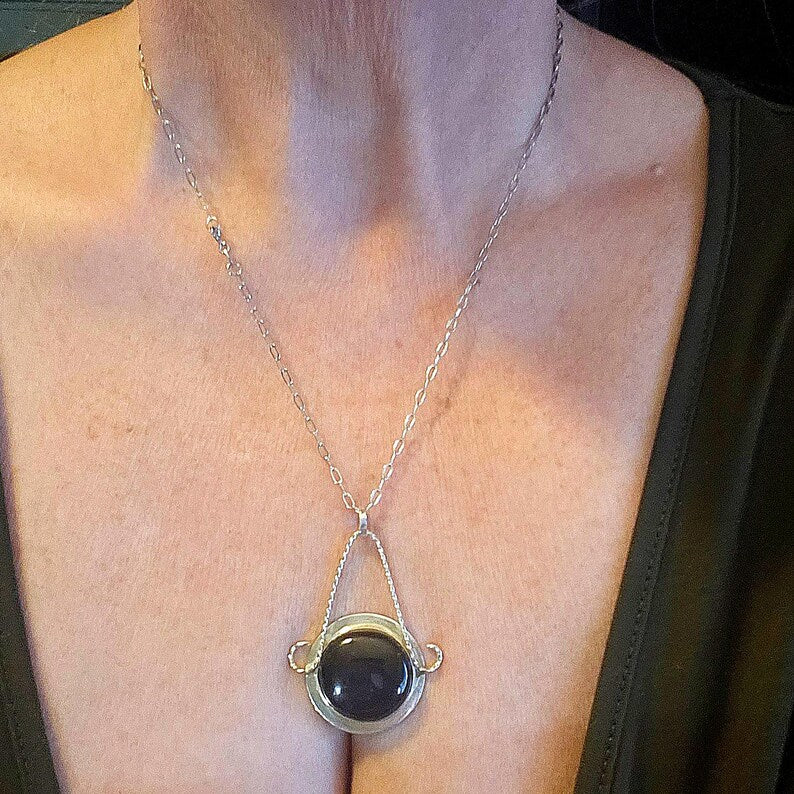 Handcrafted 41ct Garnet Cabochon Silver Necklace
