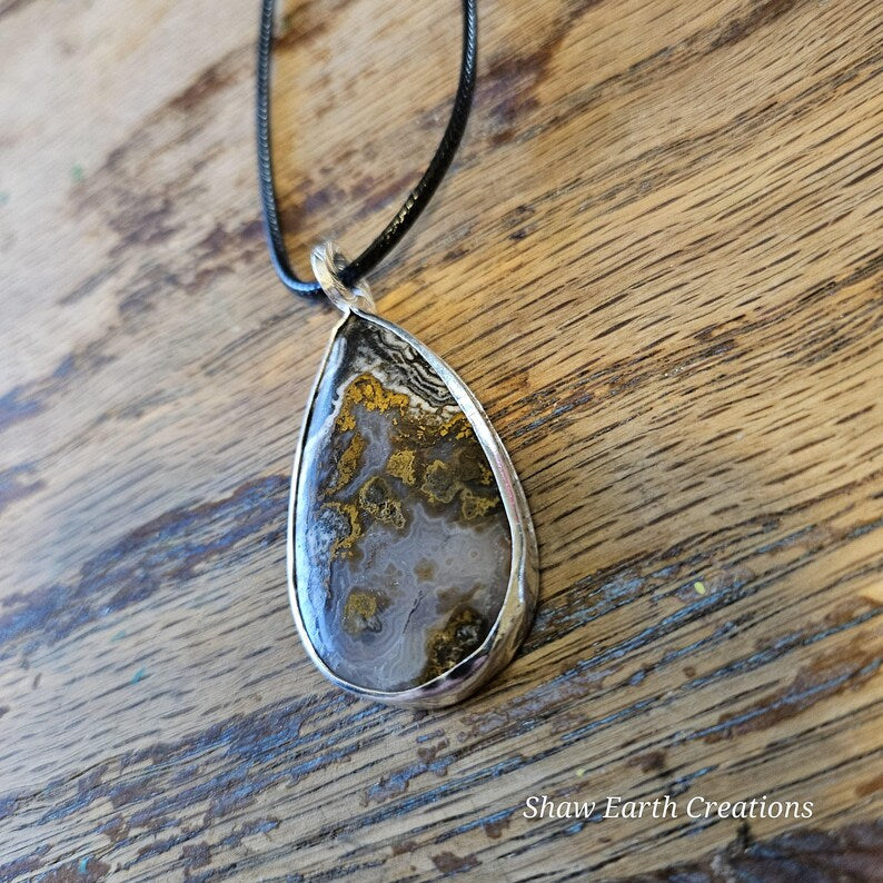 Handcrafted Crazy Lace Agate Pendant in Sterling Silver One of a Kind Joy Stone