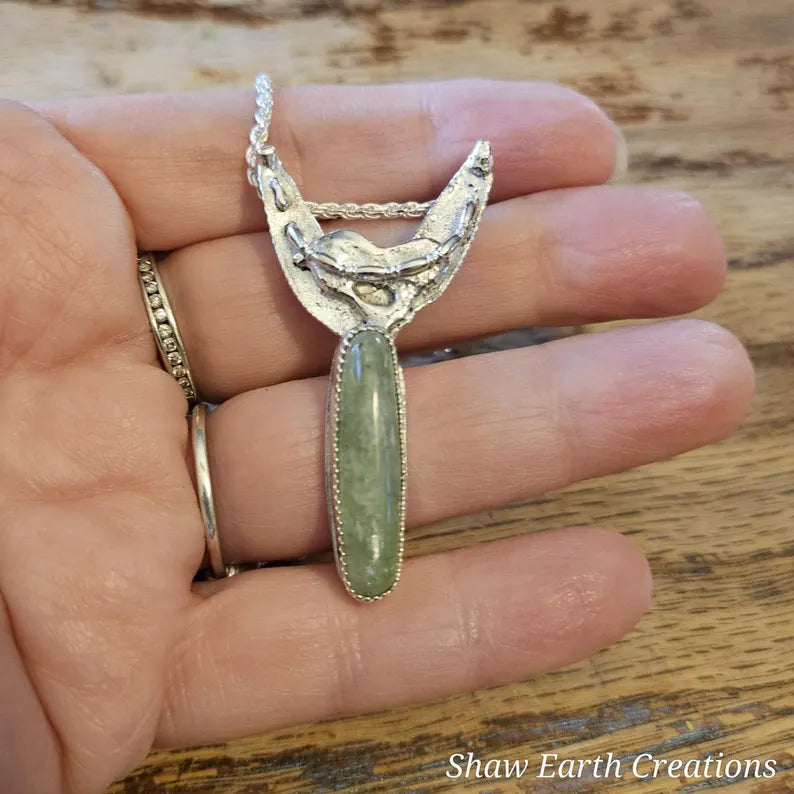 Handcrafted Rare Green Kyanite Pendant in Sterling Silver One of a Kind Earth Forged Talisman