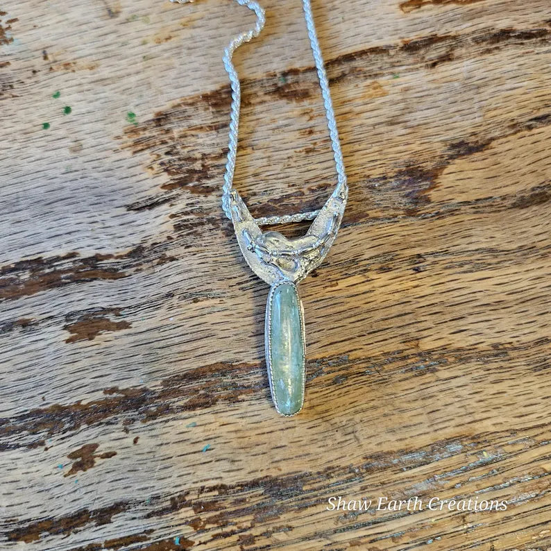Handcrafted Rare Green Kyanite Pendant in Sterling Silver One of a Kind Earth Forged Talisman