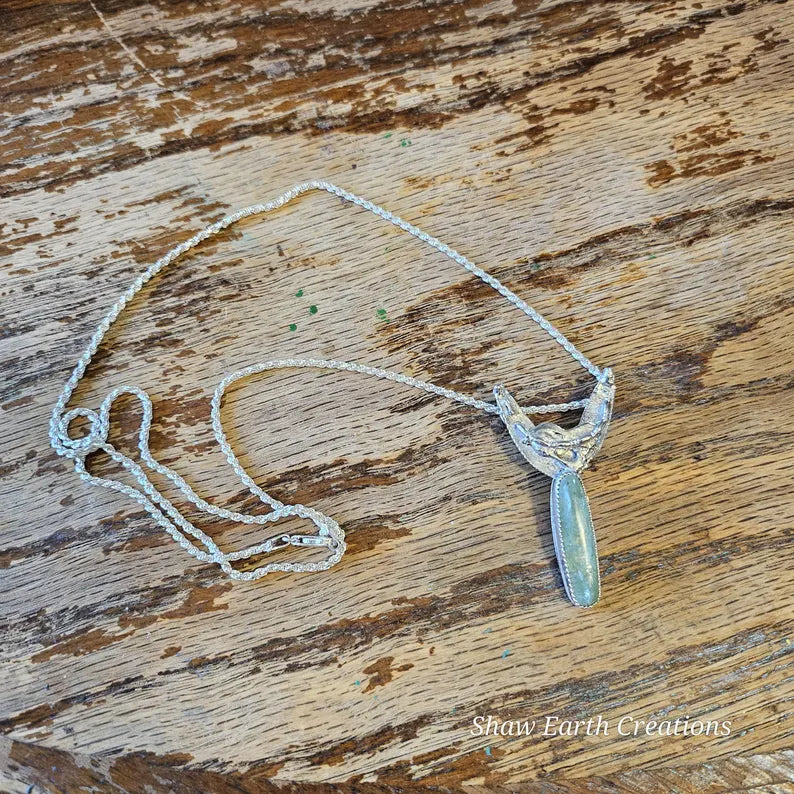 Handcrafted Rare Green Kyanite Pendant in Sterling Silver One of a Kind Earth Forged Talisman