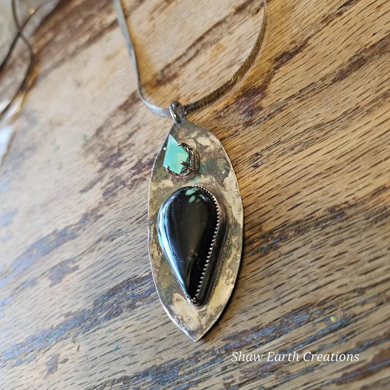 Handcrafted Persian Variscite Chrysoprase Sterling Silver Necklace
