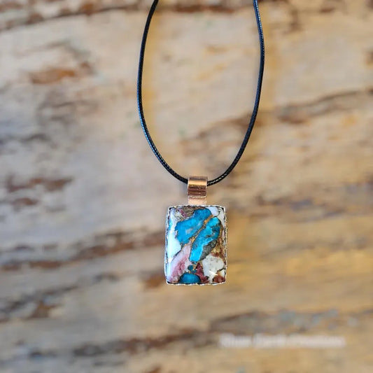 Handcrafted Turquoise, Bronze, and Spiny Oyster Composite Silver Necklace